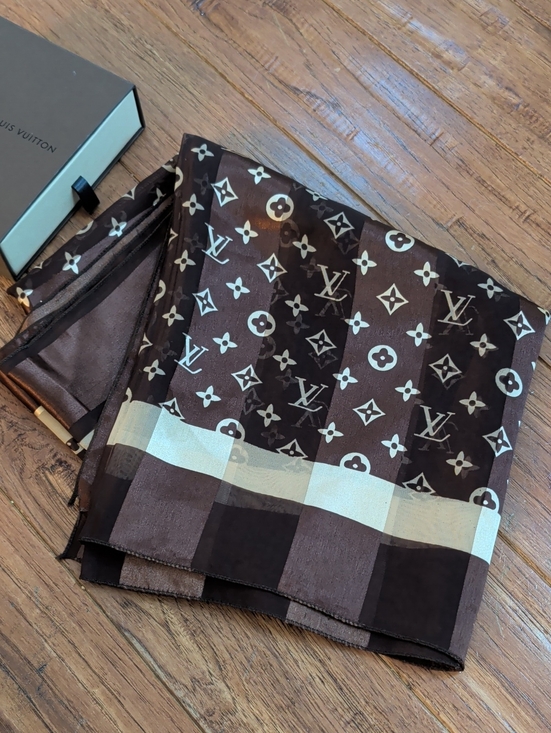 Louis Vuitton Accessories - Louis Vuitton Brown and Cream Monogram Silk Scarf